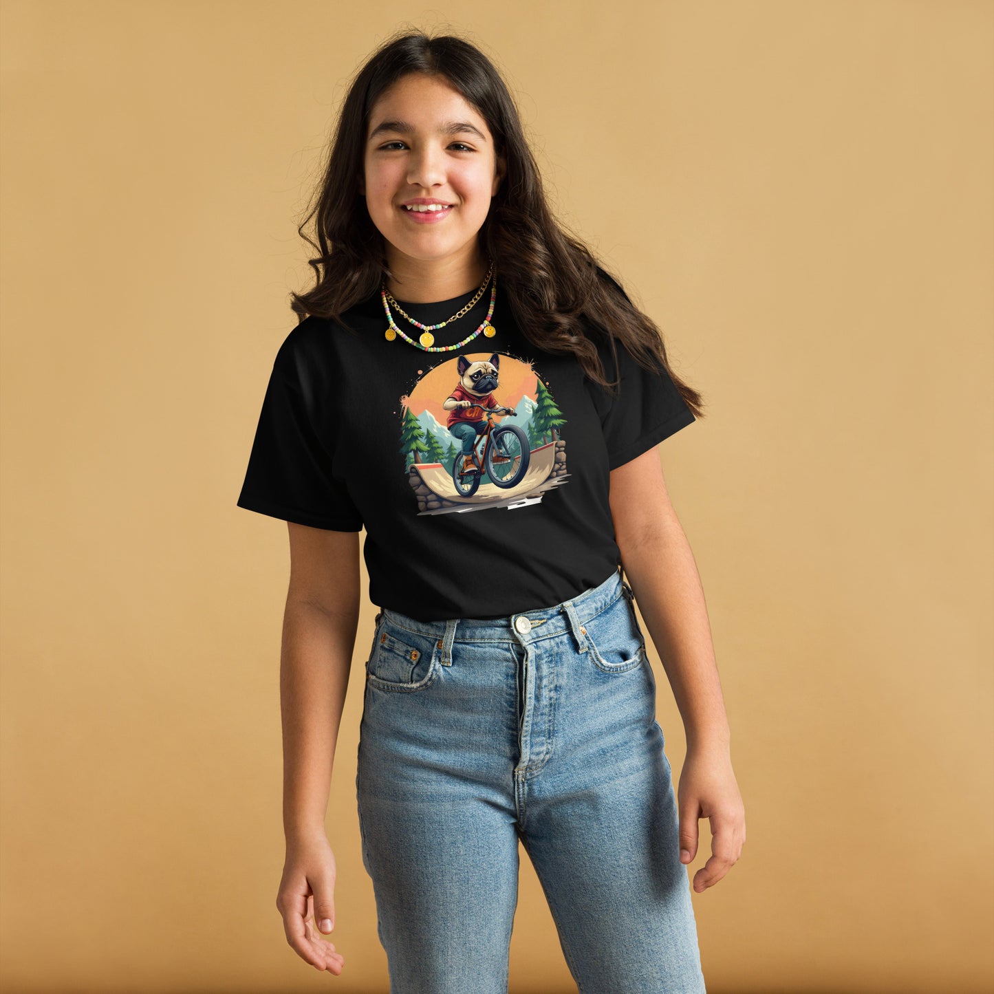 Youth pug dog at bike park Short-Sleeve classic tee