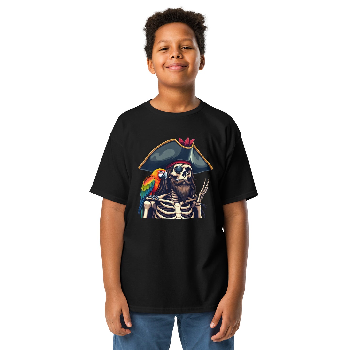 Youth skeleton pirate & parrot classic tee