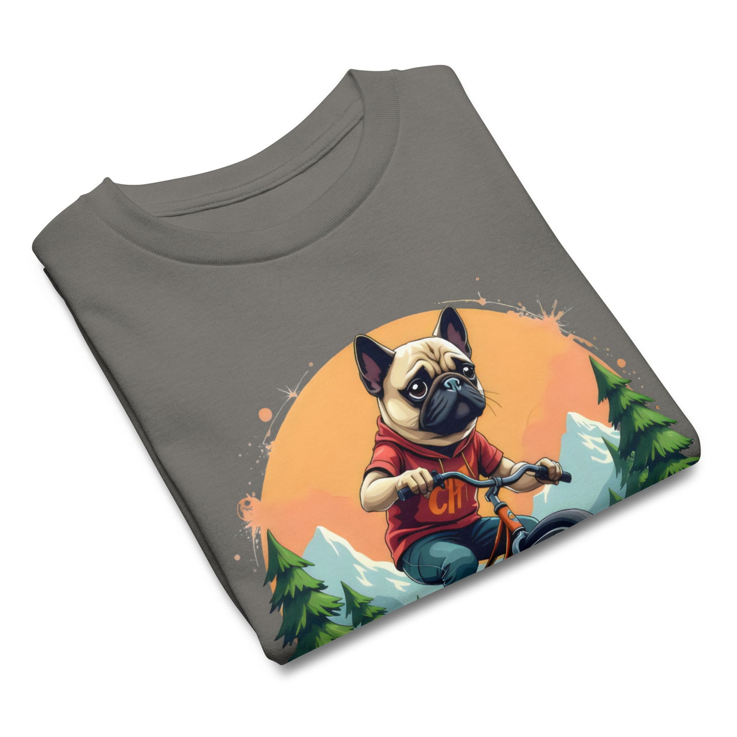 Youth pug dog at bike park Short-Sleeve classic tee