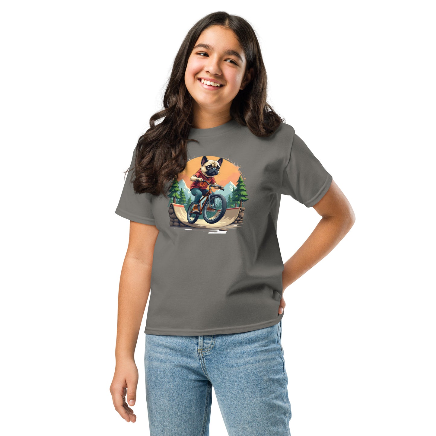 Youth pug dog at bike park Short-Sleeve classic tee