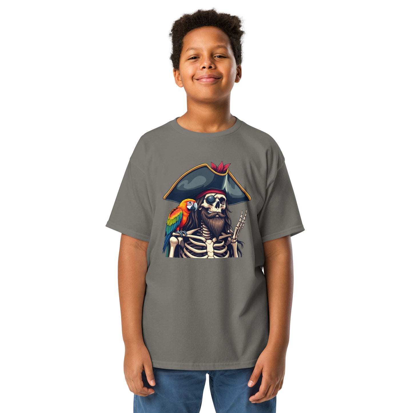 Youth skeleton pirate & parrot classic tee