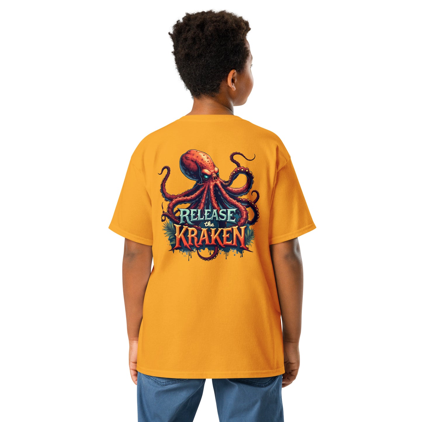 Youth Skeleton pirate & release the Kraken Twin print classic tee
