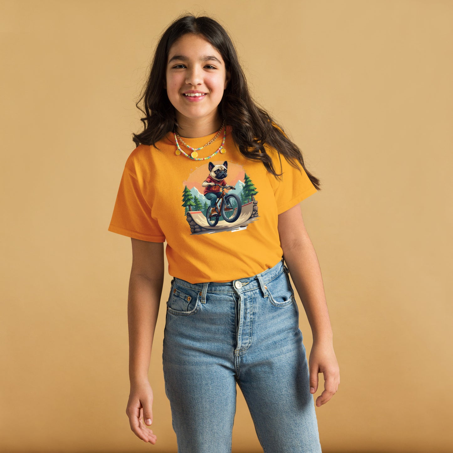 Youth pug dog at bike park Short-Sleeve classic tee