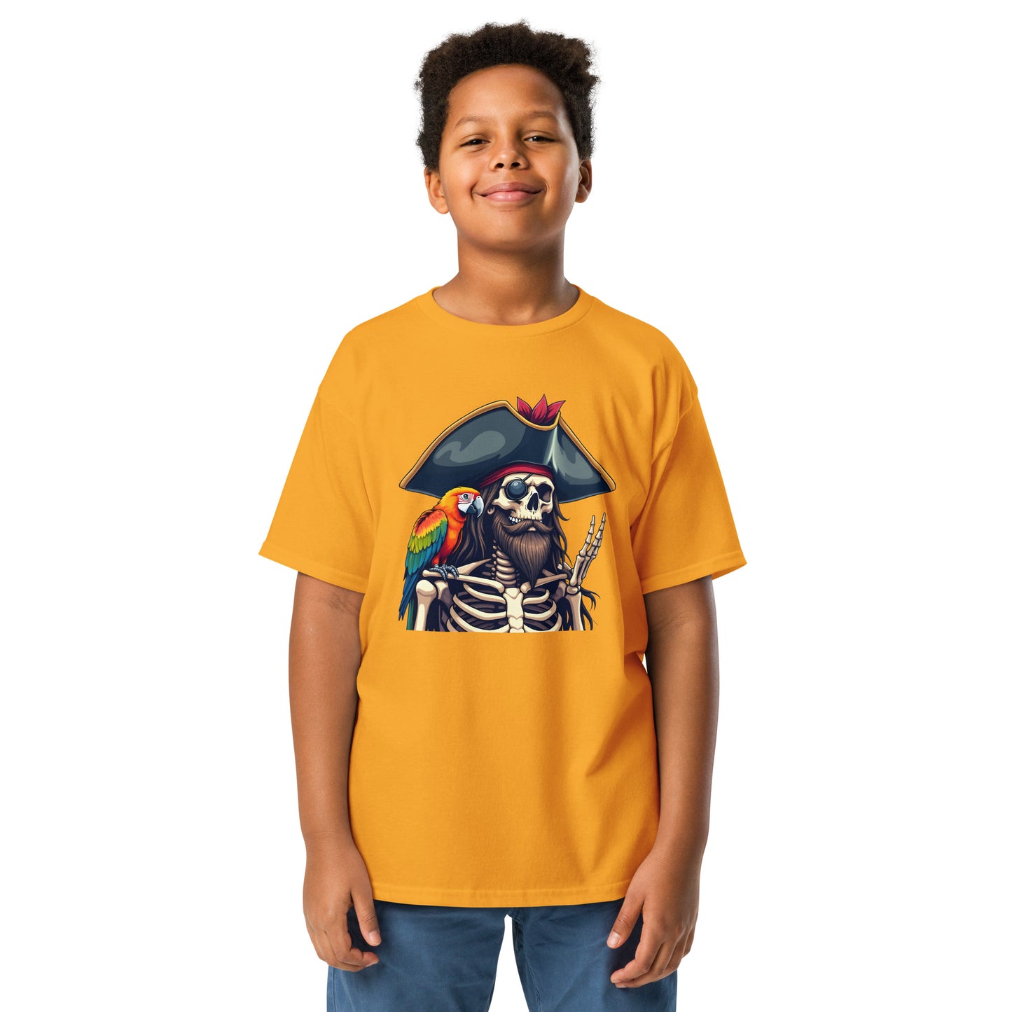 Youth skeleton pirate & parrot classic tee