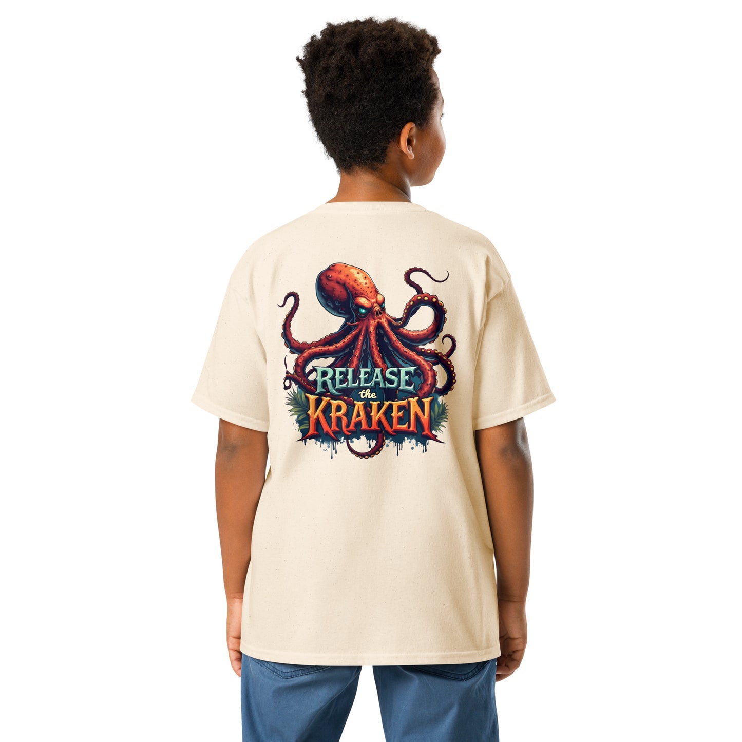 Youth Skeleton pirate & release the Kraken Twin print classic tee