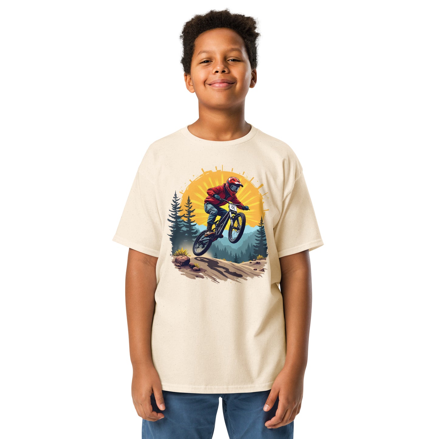 Youth Front print sun-set bike rider classic tee