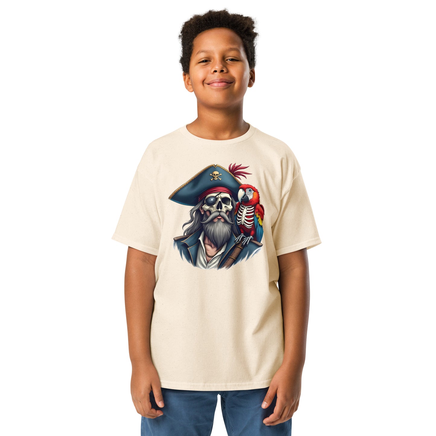 Youth Skeleton pirate & release the Kraken Twin print classic tee