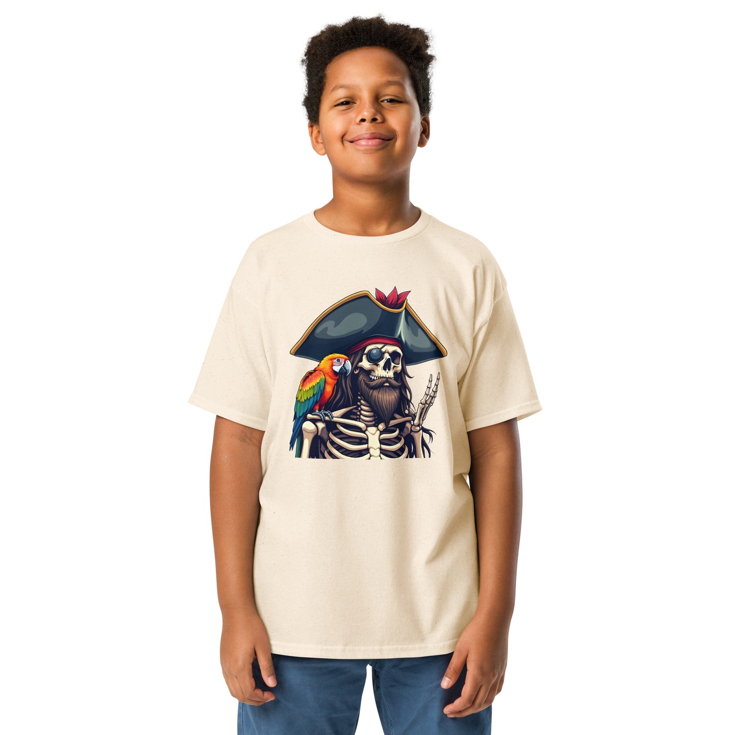 Youth skeleton pirate & parrot classic tee