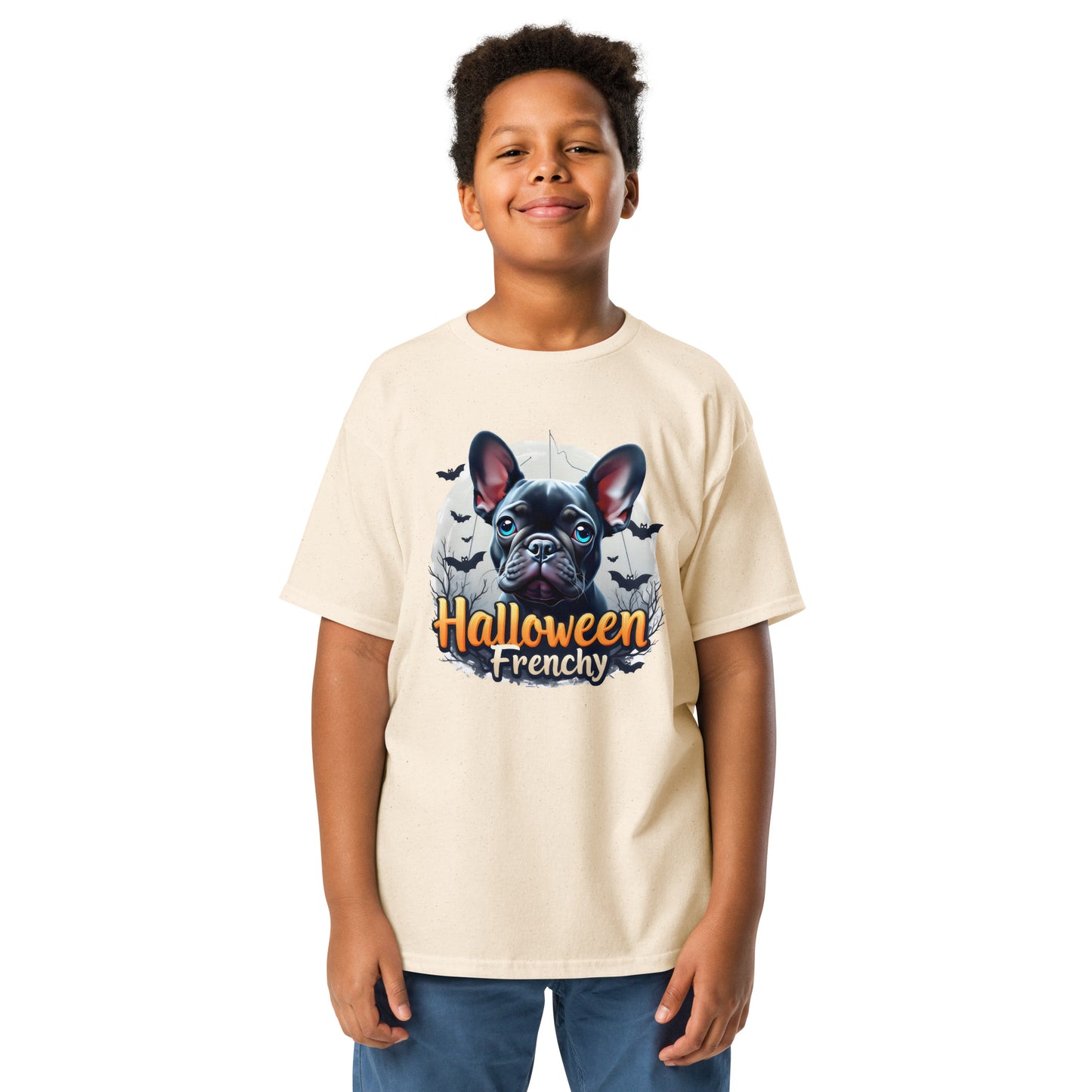 Youth Halloween French bulldog twin print heavy classic tee