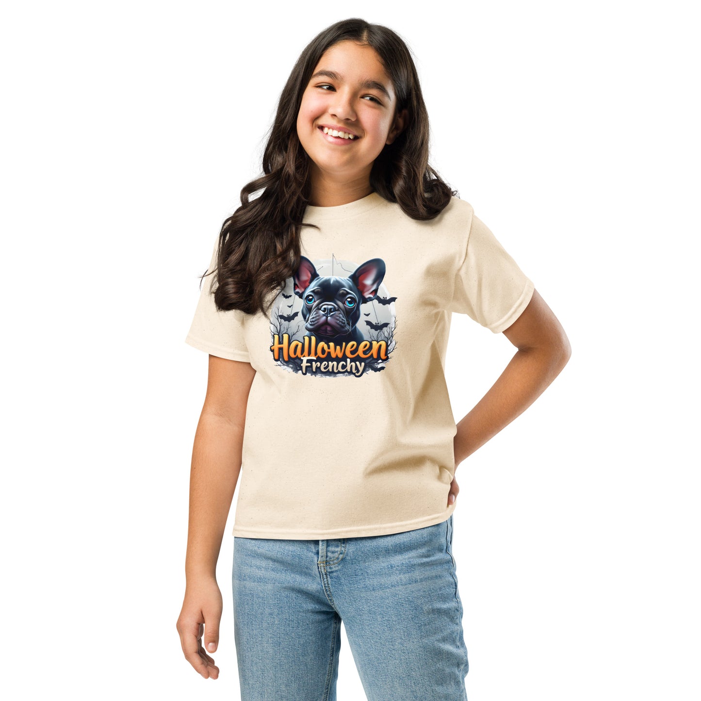 Youth Halloween French bulldog twin print heavy classic tee
