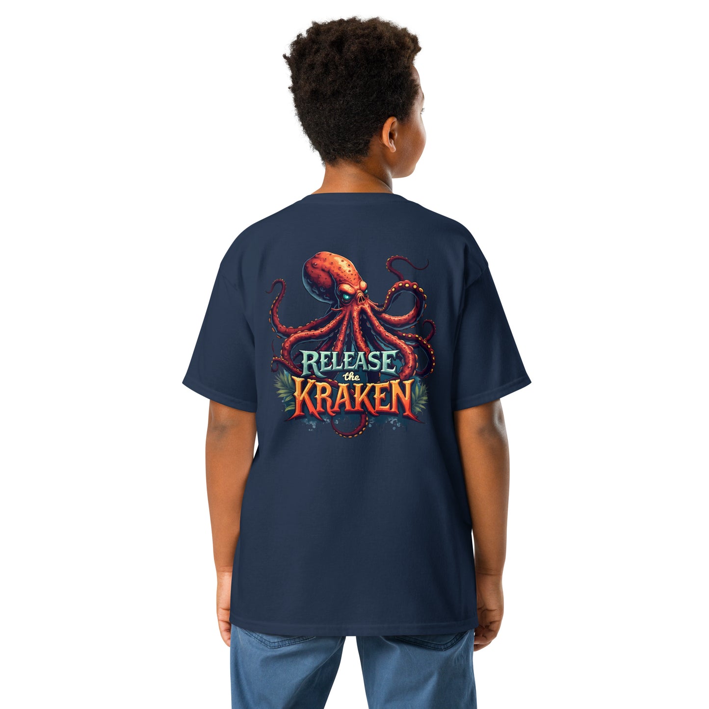 Youth Skeleton pirate & release the Kraken Twin print classic tee
