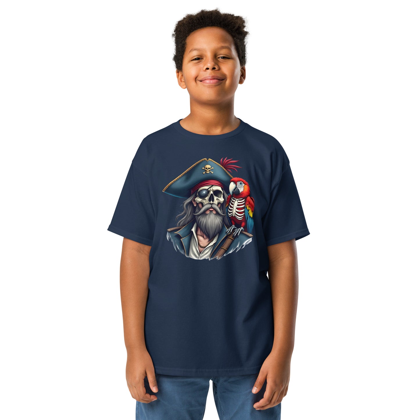 Youth Skeleton pirate & release the Kraken Twin print classic tee
