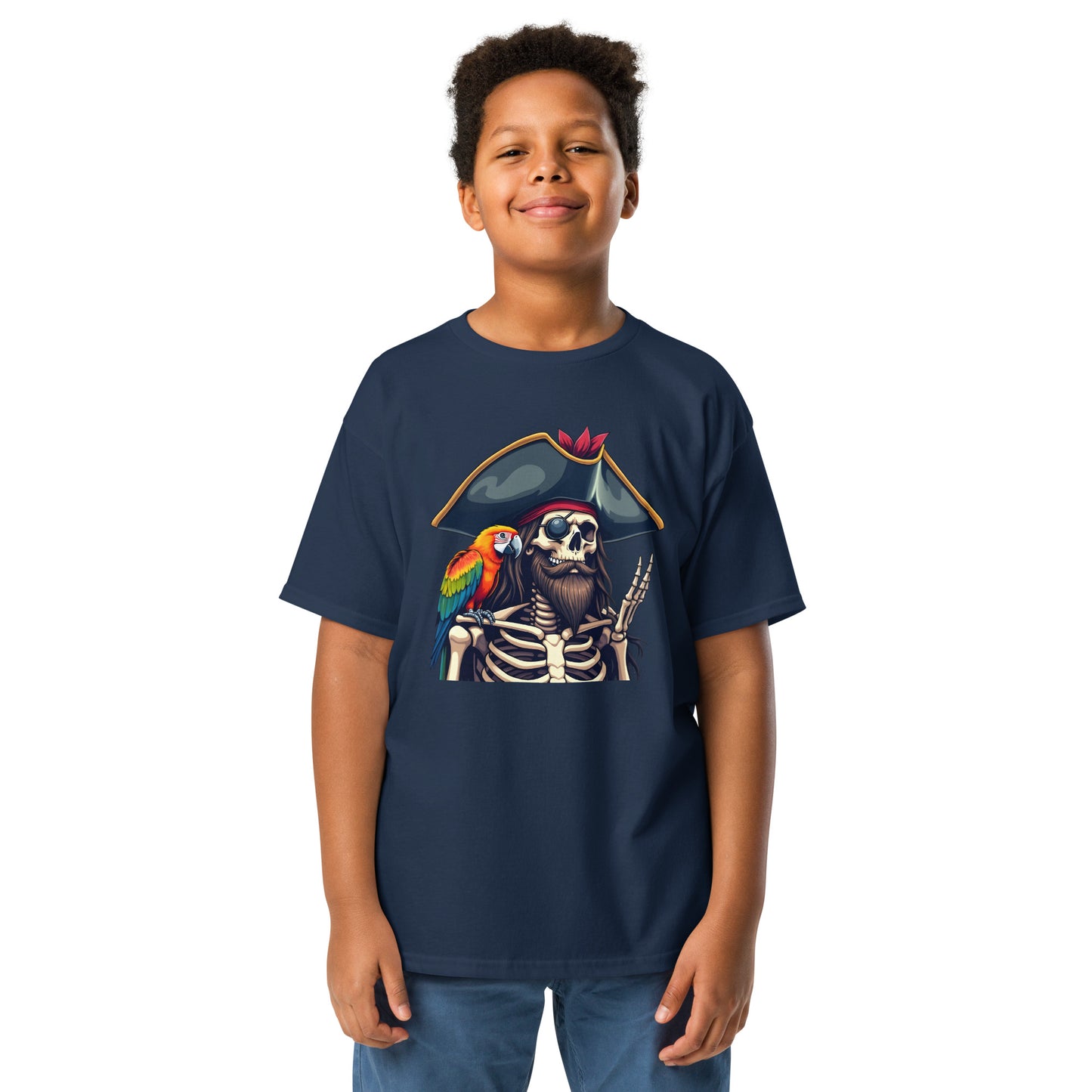 Youth skeleton pirate & parrot classic tee