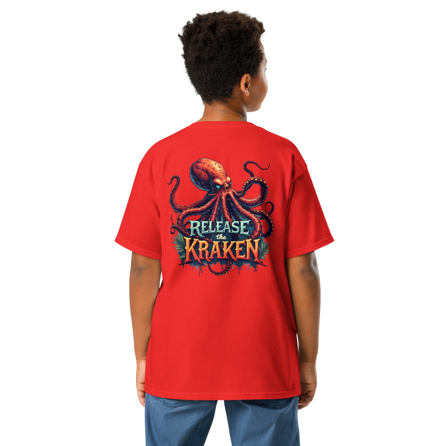 Youth Skeleton pirate & release the Kraken Twin print classic tee
