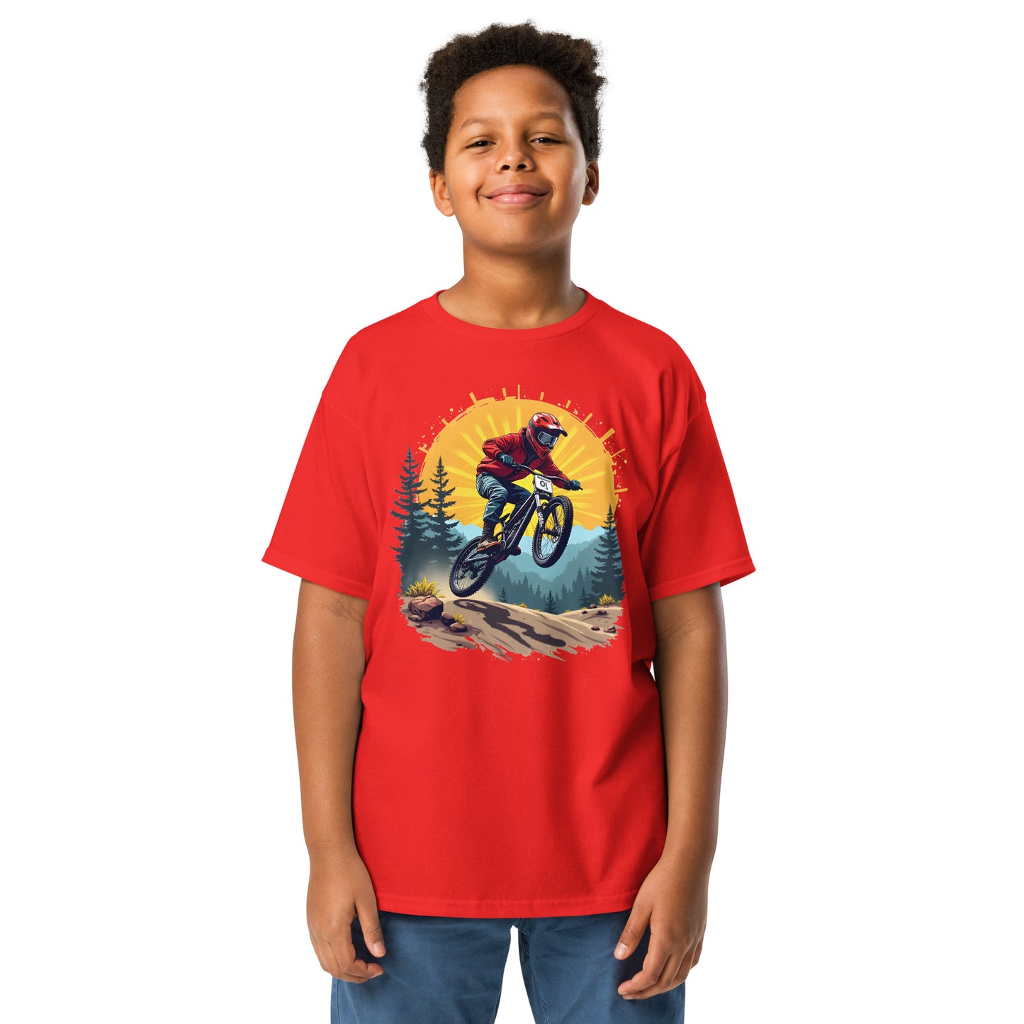 Youth Front print sun-set bike rider classic tee