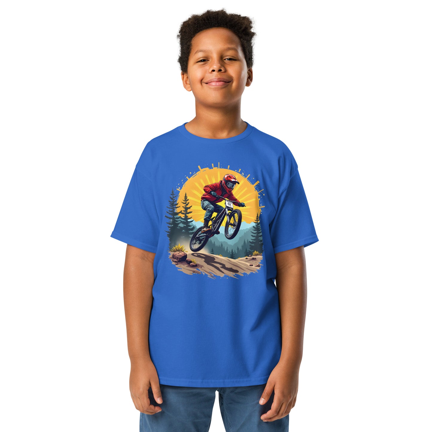 Youth Front print sun-set bike rider classic tee