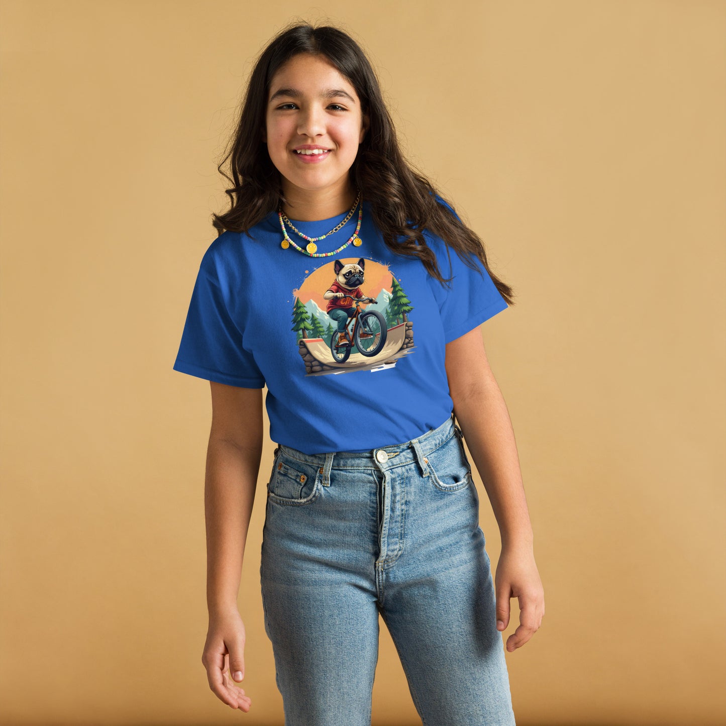 Youth pug dog at bike park Short-Sleeve classic tee