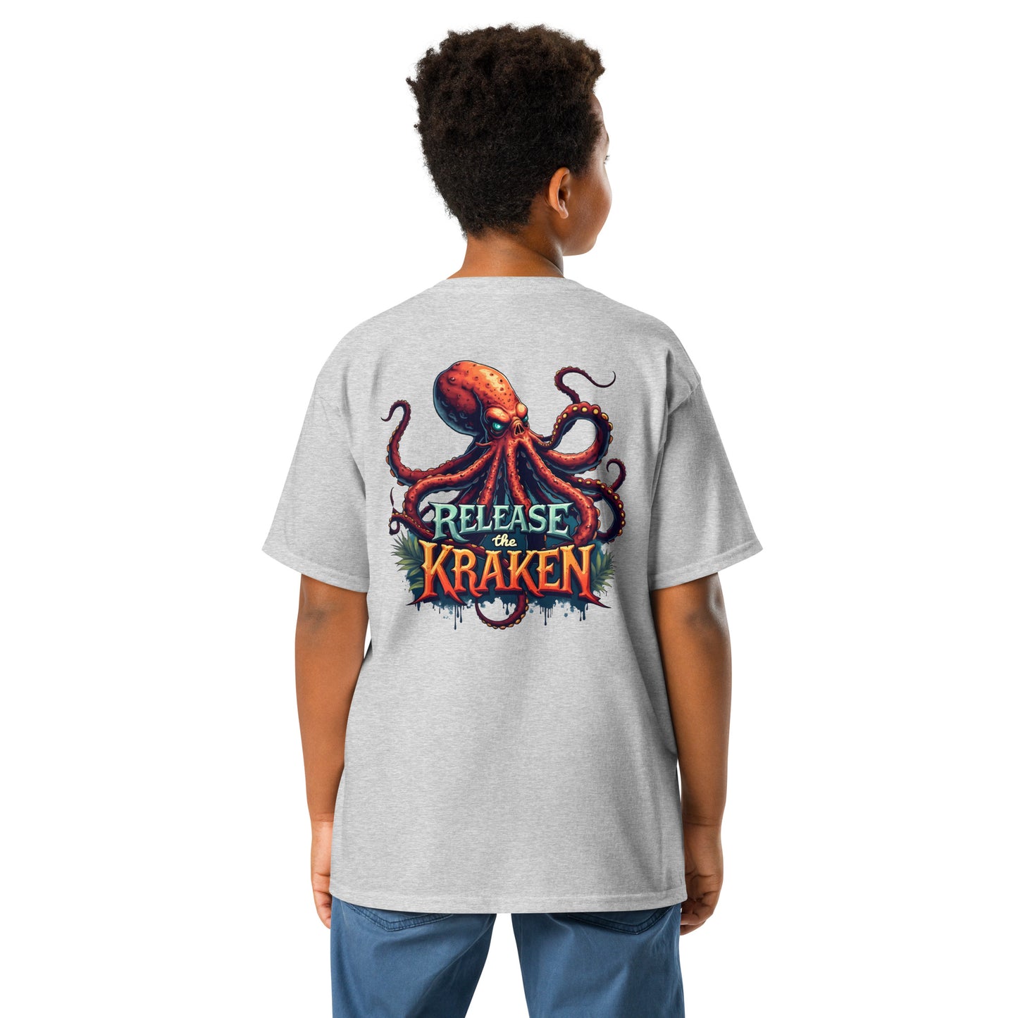 Youth Skeleton pirate & release the Kraken Twin print classic tee