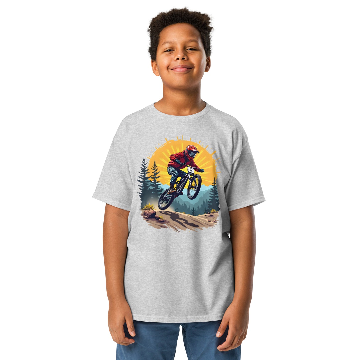 Youth Front print sun-set bike rider classic tee