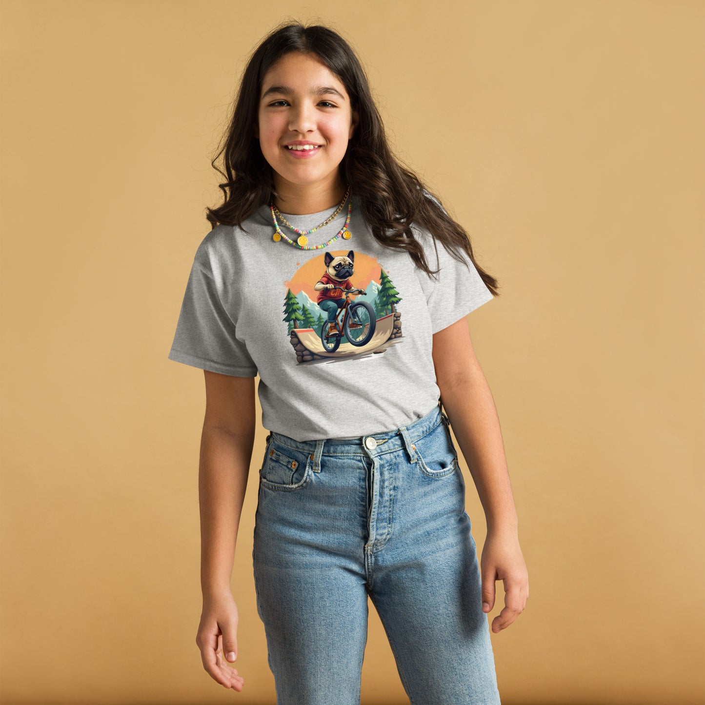 Youth pug dog at bike park Short-Sleeve classic tee